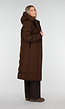 Bruine Lange Gewatteerde Winterjas met Capuchon en Ritsluiting