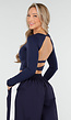 Donkerblauwe Crop Top met Pads en Open Rug