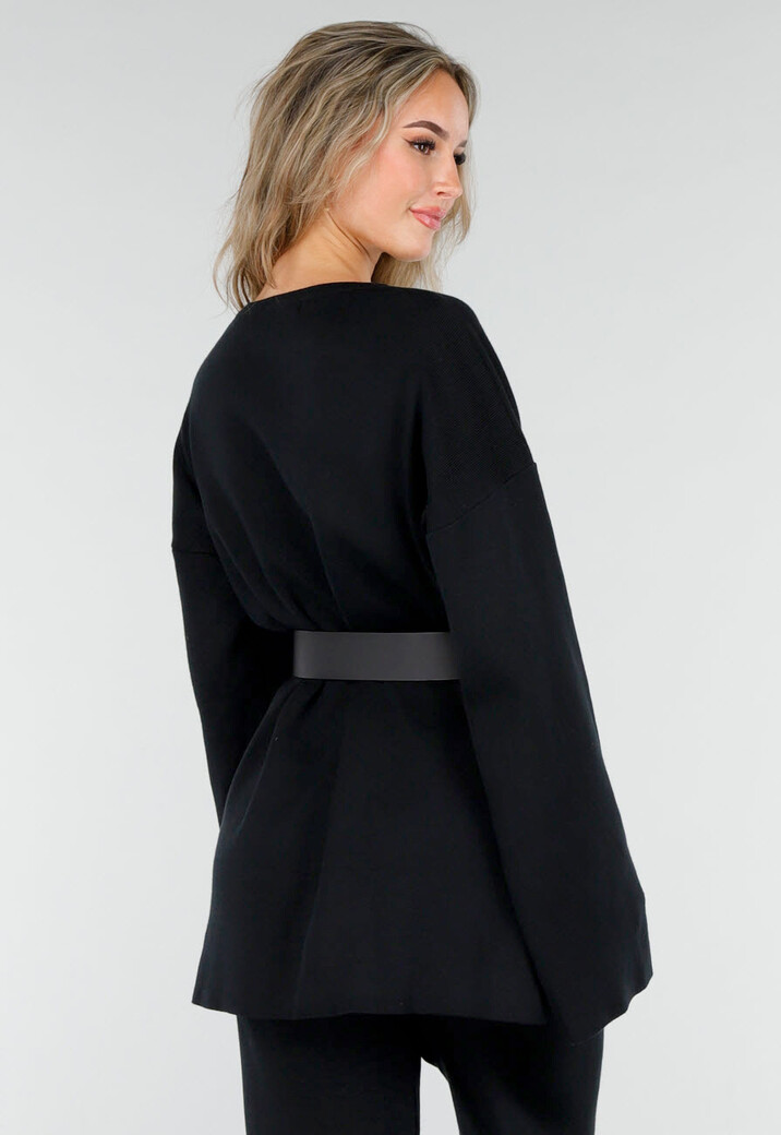 Zwarte Two Piece Set met Wijde Mouwen en Stretch