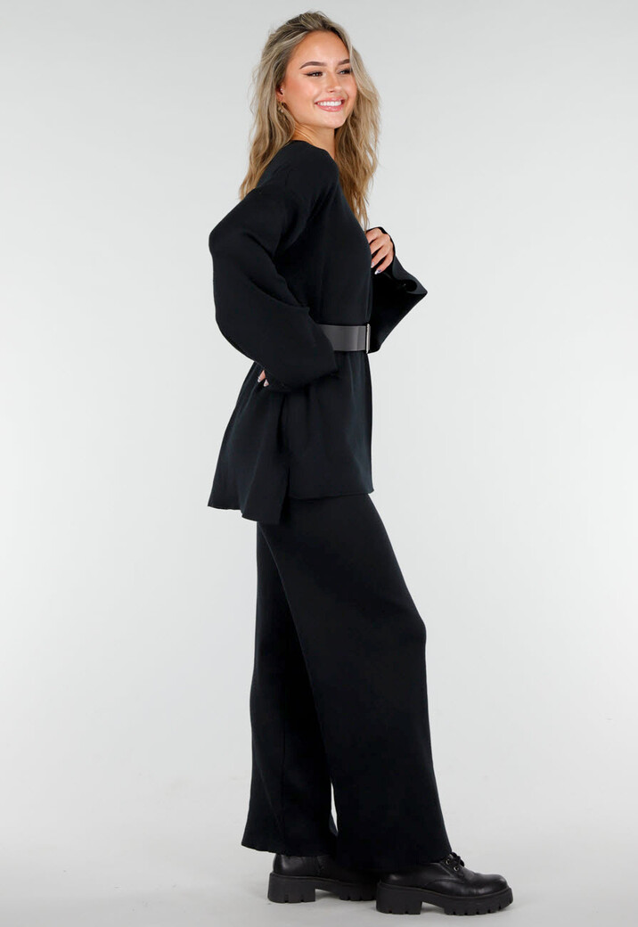Zwarte Two Piece Set met Wijde Mouwen en Stretch