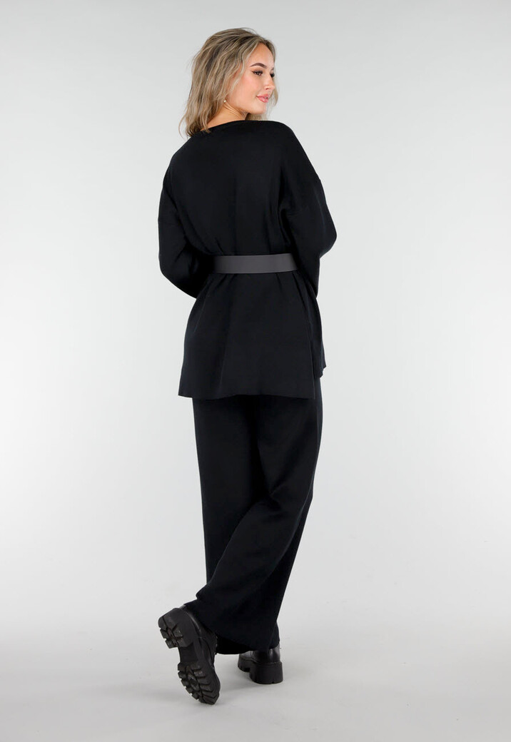 Zwarte Two Piece Set met Wijde Mouwen en Stretch