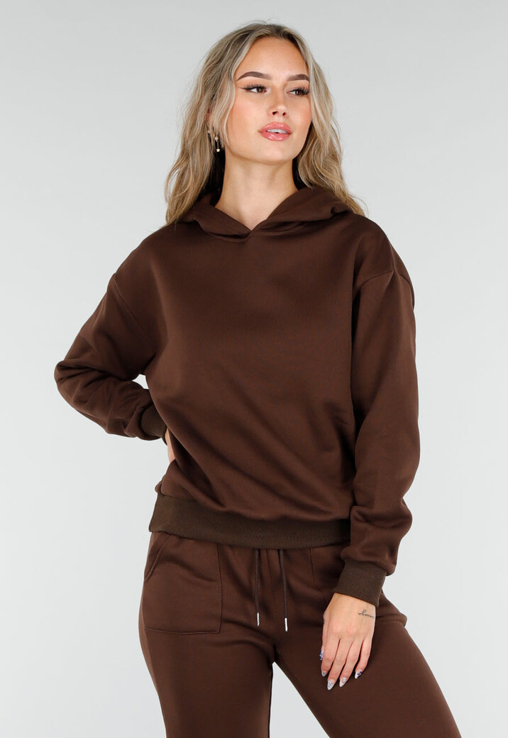 Donkerbruine Jogging Set met Capuchon en Trekkoord