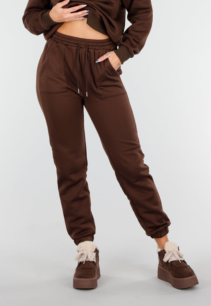 Donkerbruine Jogging Set met Capuchon en Trekkoord