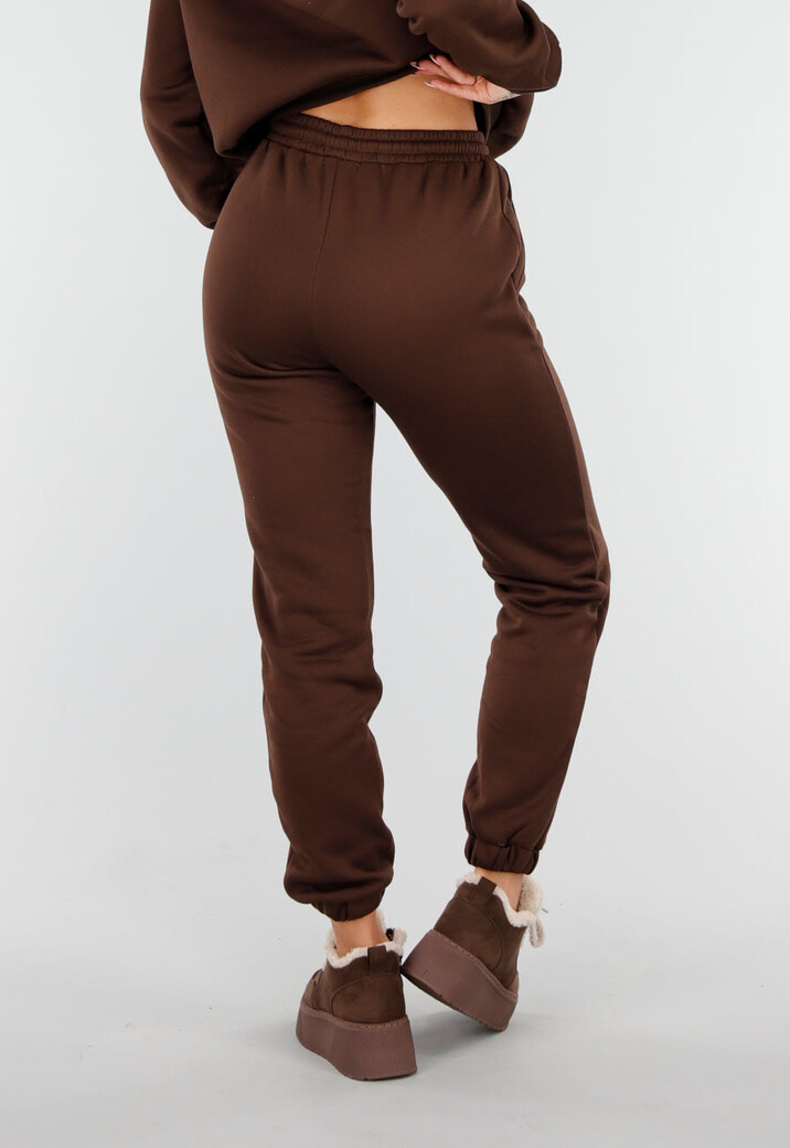 Donkerbruine Jogging Set met Capuchon en Trekkoord