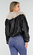 Zwarte Lederlook Jas met Beige Faux Fur Kraag
