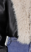 Zwarte Lederlook Jas met Beige Faux Fur Kraag