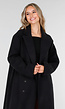 Zwarte Lange Mantel met Rechte Pasvorm en Brede Revers
