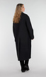 Zwarte Lange Mantel met Rechte Pasvorm en Brede Revers