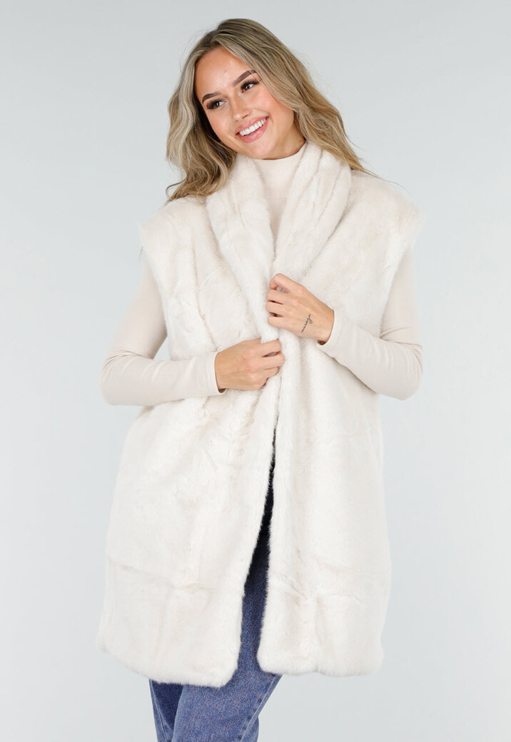 Crèmekleurige Faux Fur Bodywarmer met Ceintuur