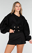 Zwarte Suède Look Cropped Trenchcoat