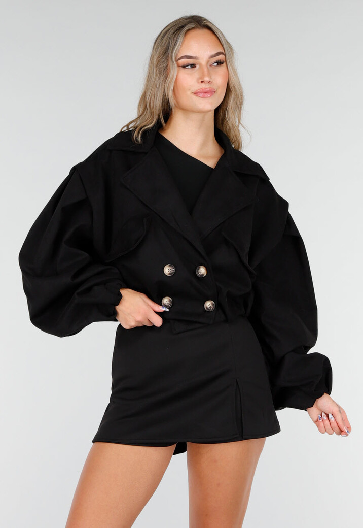 Zwarte Suède Look Cropped Trenchcoat