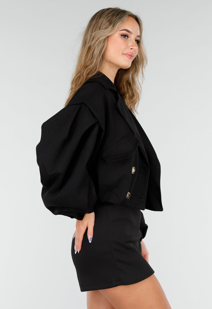 Zwarte Suède Look Cropped Trenchcoat