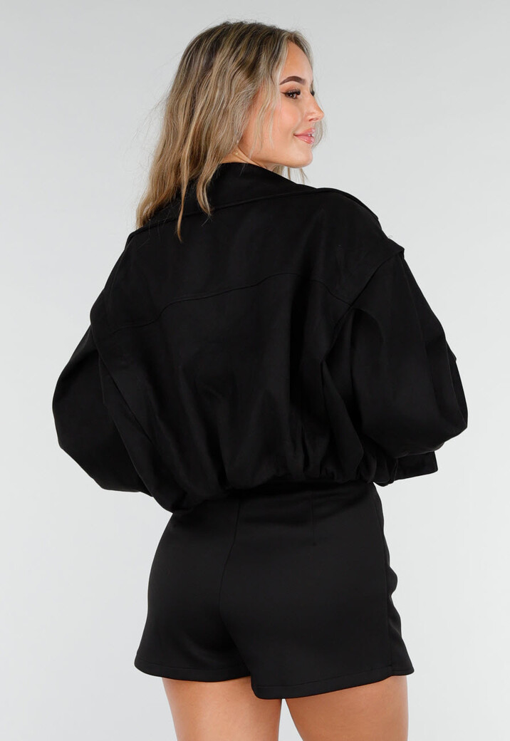 Zwarte Suède Look Cropped Trenchcoat