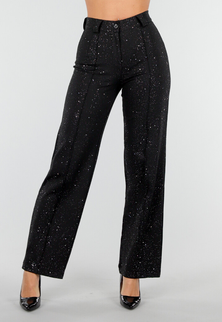 Zwarte Straight Leg Super Stretch Pantalon met Glitters