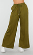 Olijfgroene Wijde Broek met Hoge Taille en Trekkoord