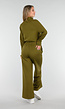 Olijfgroene Wijde Broek met Hoge Taille en Trekkoord