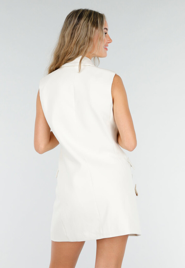 Crèmekleurige Mouwloze Blazerjurk met Dubbele Knoopsluiting