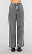 Grijze Wide Leg Stretch Jeans met Hoge Taille en Strikceintuur