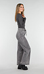 Grijze Wide Leg Stretch Jeans met Hoge Taille en Strikceintuur