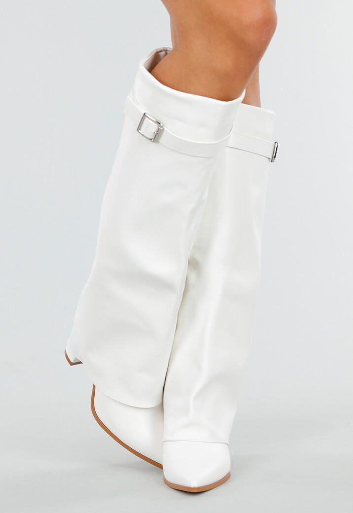 Witte Hoge Laarzen van Imitatieleer met Gespsluiting