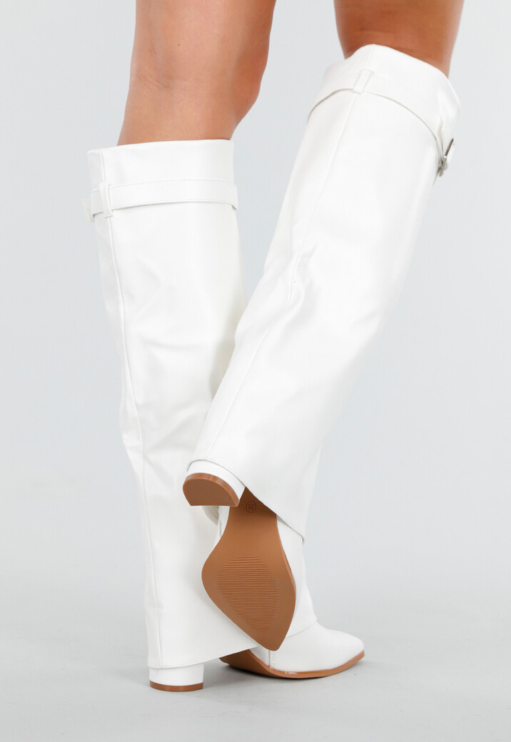 Witte Hoge Laarzen van Imitatieleer met Gespsluiting