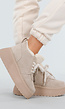 Beige Suède Sneakers met Warme Voering en Plateauzool