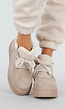 Beige Suède Sneakers met Warme Voering en Plateauzool