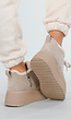 Beige Suède Sneakers met Warme Voering en Plateauzool