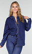 Donkerblauw Denim Overhemd met Oversized Pasvorm en Knoopsluiting