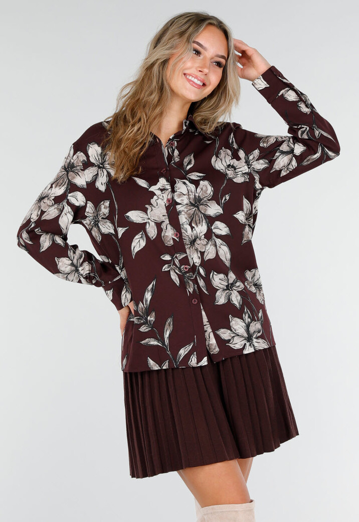 Bordeaux Blouse met Bloemenprint