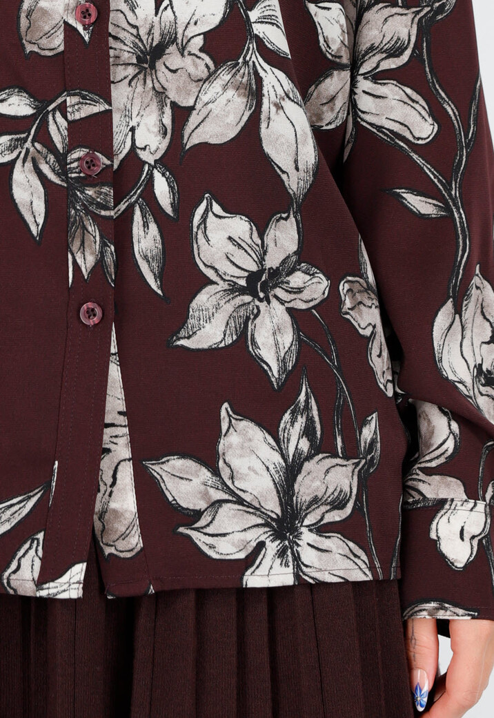 Bordeaux Blouse met Bloemenprint
