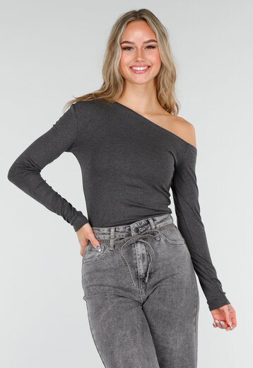 Donkergrijze One Shoulder Top