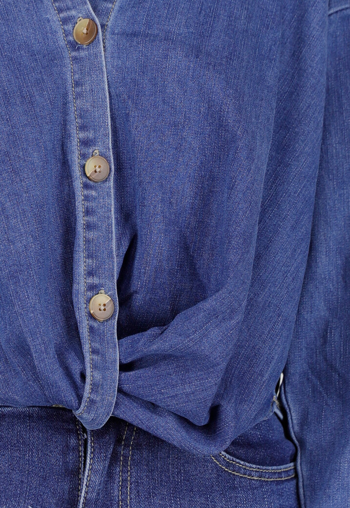 Blauwe Spijkerblouse met Knoopdetail