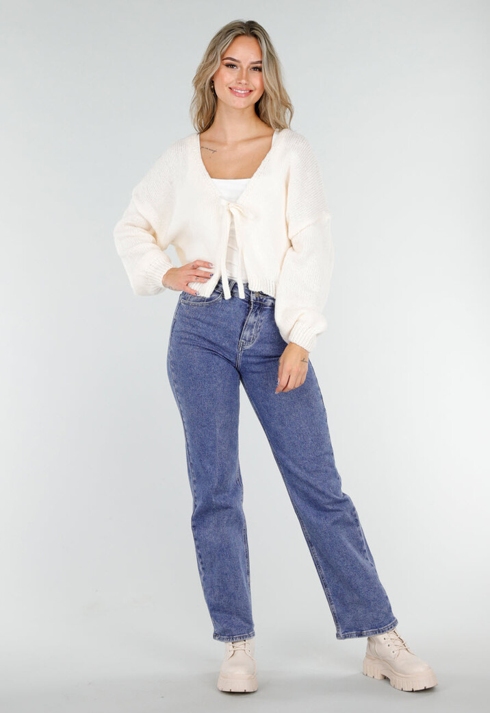 Beige Gebreid Vest met Strik aan de Voorzijde