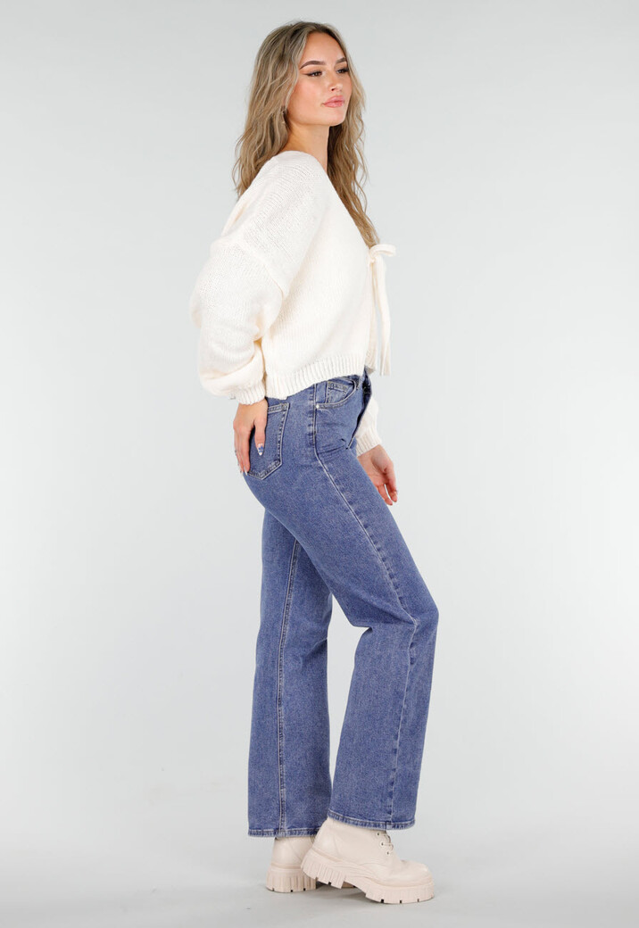 Beige Gebreid Vest met Strik aan de Voorzijde