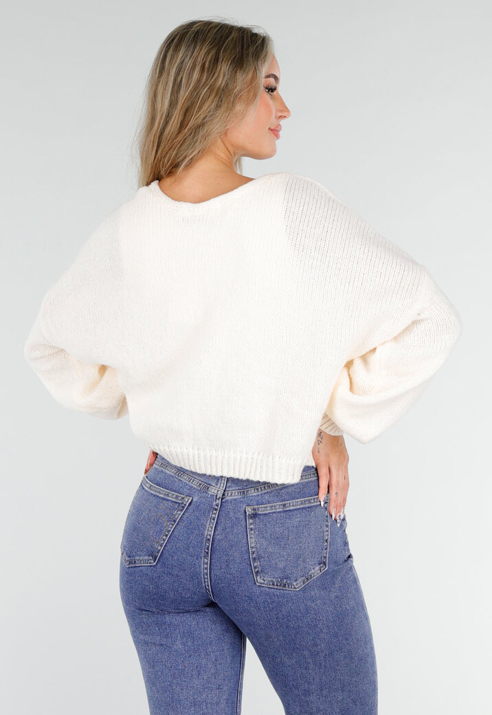 Beige Gebreid Vest met Strik aan de Voorzijde