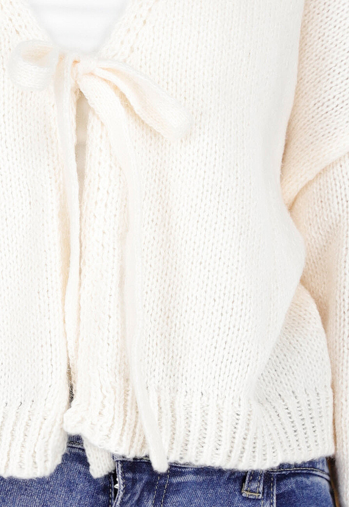 Beige Gebreid Vest met Strik aan de Voorzijde