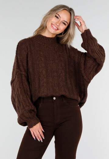 Grofgebreide Kabeltrui Bruin
