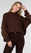 Bruine Grofgebreide Oversized Kabeltrui