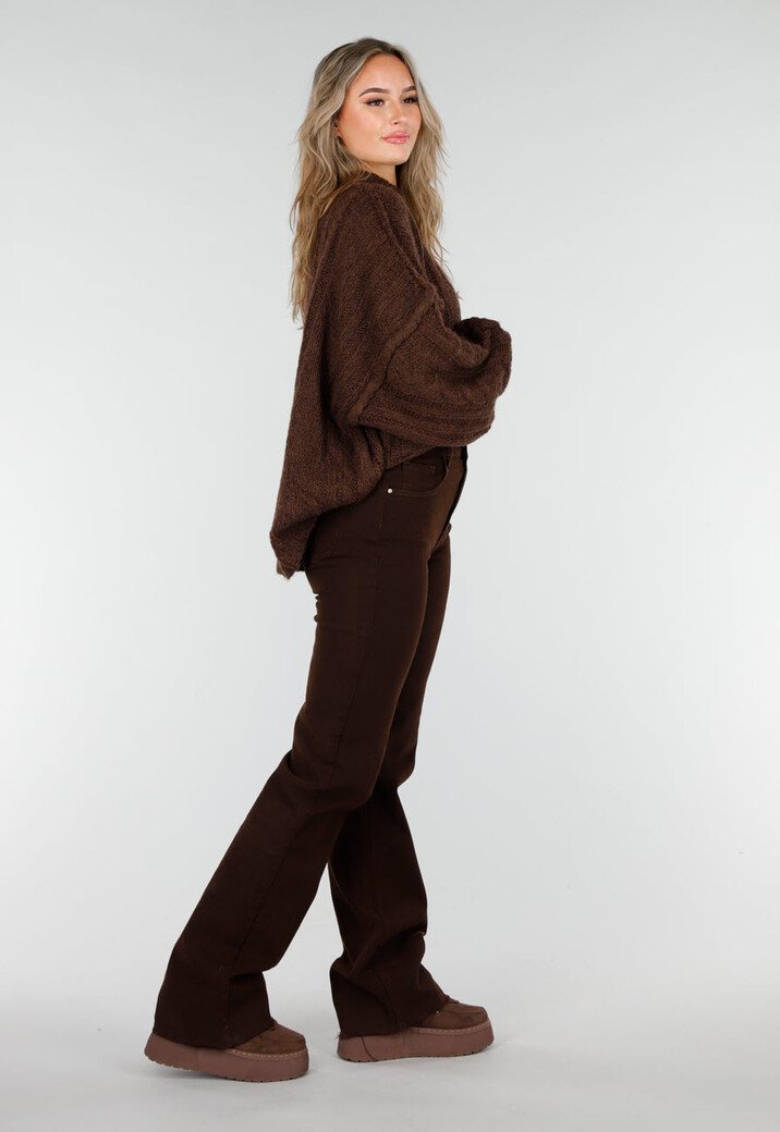 Bruine Grofgebreide Oversized Kabeltrui