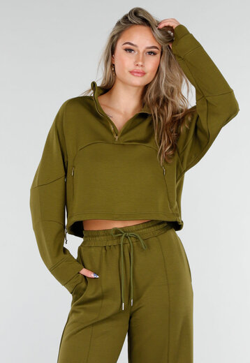 Olijfgroene Cropped Trui
