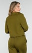 Olijfgroene Cropped Lounge Trui met Halve Rits en Hoge Kraag