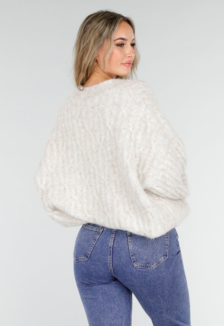 Beige Gebreid Oversized Vest met Goudkleurige Knopen