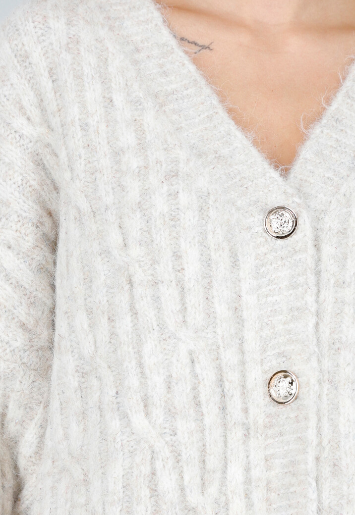 Beige Gebreid Oversized Vest met Goudkleurige Knopen