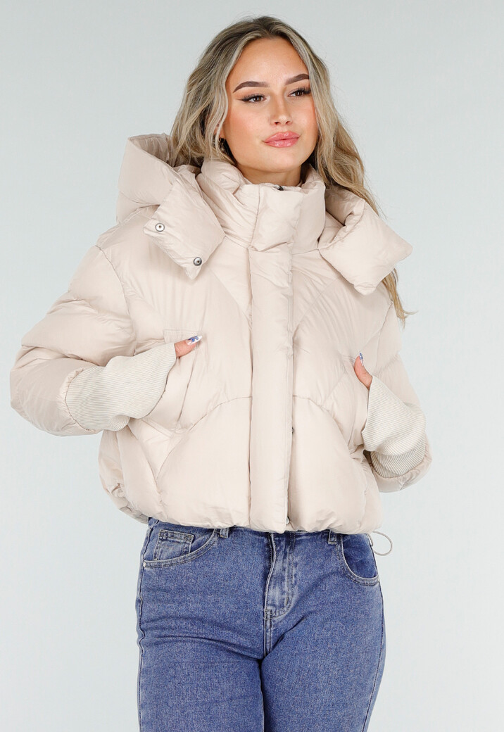 Crème Gewatteerde Pufferjas met Capuchon