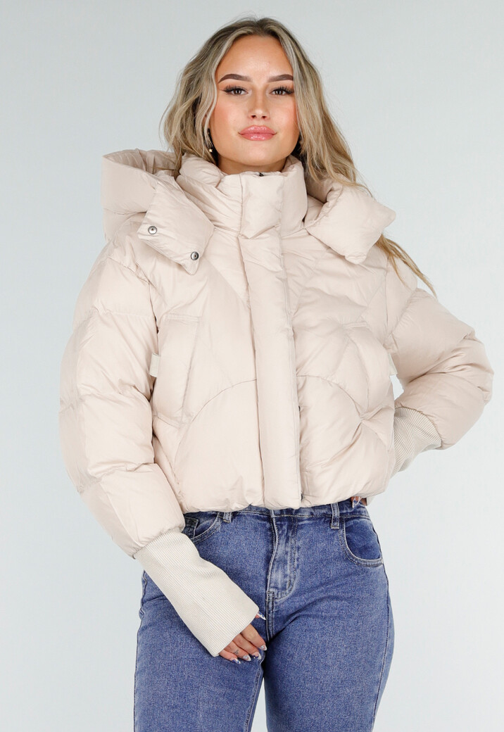 Crème Gewatteerde Pufferjas met Capuchon