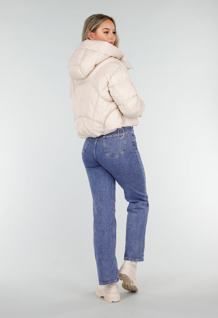 Crème Gewatteerde Pufferjas met Capuchon