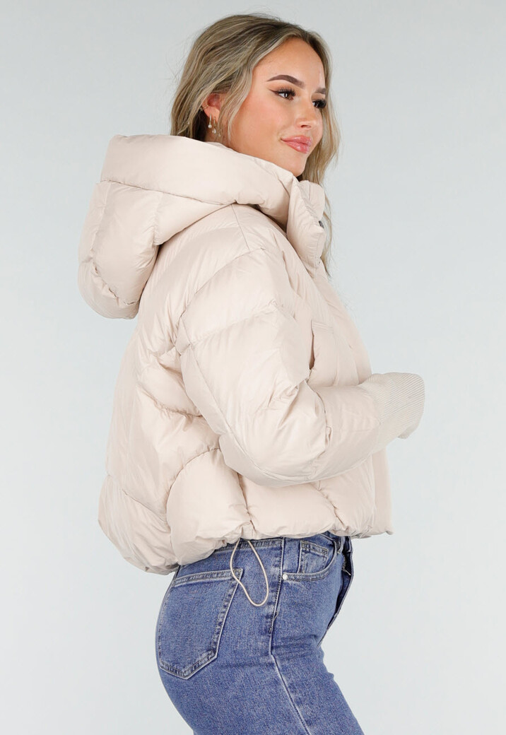 Crème Gewatteerde Pufferjas met Capuchon