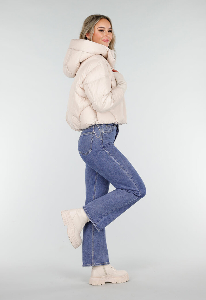 Crème Gewatteerde Pufferjas met Capuchon