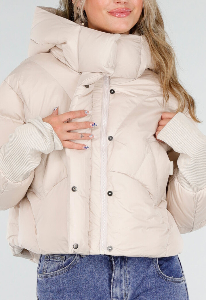 Crème Gewatteerde Pufferjas met Capuchon